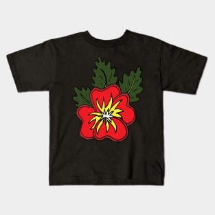 Single wild red pansy cartoon flower illustration Kids T-Shirt